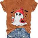 Women's T-Shirts V-Neck Boho Flowers Wildflowers Graphic Tees Shirts Cute Casual Summer Tops Short Sleeve T Shirt (Brown)