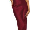 Realtix Elegant Satin Off The Shoulder Ruched Backless Maxi Dress for Women Strapless Tube Sleeveless Bridesmaid Dresses (Small, Wine)