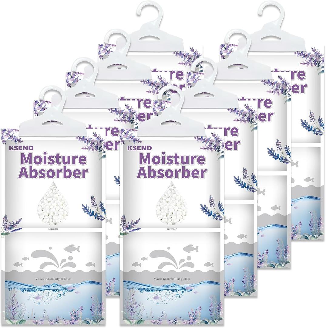 Ksend Moisture Absorbers 8 Packs - 9.8 oz Dehumidifier Bags, Portable Moisture Hanging Bags for Closet, Bathroom and Kitchen, Lavender Scent, 11.8" x 6.3" (Purple)
