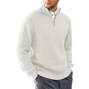 KAVIANA Men's Casual Quarter-Zip Sweater Textured-Knit Mock Neck Pullover Business, 3XL, Off-White