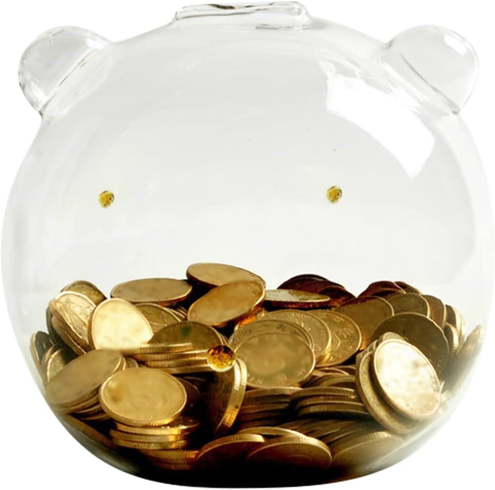 WAYUTO Clear Bear Piggy Bank Coin Ball Box Simple Saving Money Cash Bills Glass Jar Adults Kids Adorable Decorative Birthday Festival Financial Management Gifts Unique Collection Display Container (Medium, Openable)
