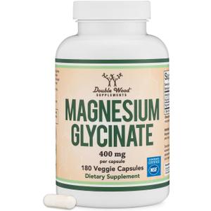 Magnesium Glycinate 400mg | 180 Capsules | Sleep, Muscle, & Heart Support | Vegan, Third Party Tested, Gluten Free, Non-GMO, by Double Wood Supplements, Best By 12/01/27