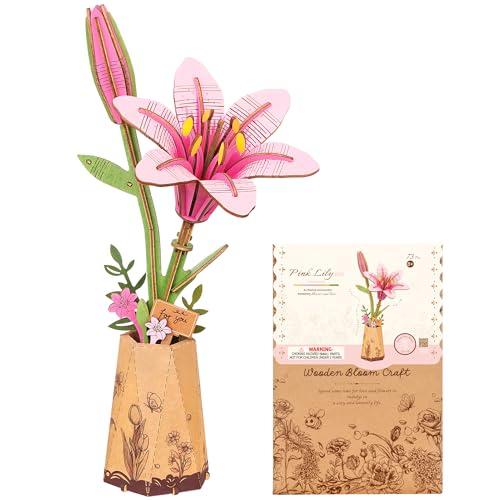 ROBOTIME 3D Wooden Lily Flower Puzzle TW071 - DIY Assembly Model Kit, Artificial Wood Flowers for Home Decoration, Relaxing Crafts for Adults, Valentine's Gift