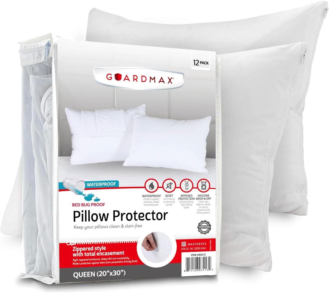 Guardmax Jersey Knitted Pillow Protector with Zipper Queen Size - 8 Pack - 100% Waterproof, Bed Bug Proof, Dust Mite Proof, & Hypoallergenic Pillow Covers - Premium Zippered Pillow Cases. (20 X 30) (Queen (20" x 30"))