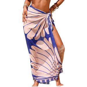 Herseas Women Sheer Sarong High Slit One Size Swimsuit Coverups 2026 Summer Floral Print Chiffon Wraps Beach Cover Up