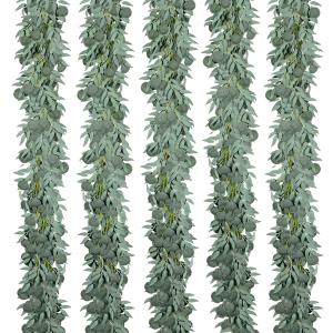 Kisflower 5 Pack 6.56FT Green Eucalyptus Garland for Decoration Table with Willow Leaves Greenery Garland Fake Hanging Plants Vines for Wedding Arch Decor Party Room Home Garden Office Wall Decor