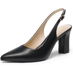 DREAM PAIRS Women's Sling back Heels Chunky Block Heels Pointed Toe Closed Toe Pumps Comfortable Work Office Business Shoes, 9