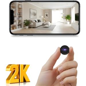 2K Hidden Camera, Mini Spy Camera Wireless for Home Security, Small Indoor Nanny Cam with Night Vision & Motion Detection, Secret WiFi Camera for Pet/Baby, Camaras Espias Ocultas, Black