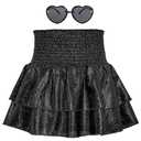 Sequin Metallic Silver Skirt Sparkly Gold Elastic High Waist Dance Skirts for Black 8-9 Years L