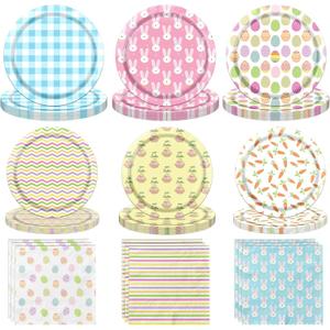 Easter Plates and Napkins, 62Pcs Easter Party Supplies Colorful Eggs Dinnerware Set, Bunny Pattern Easter Paper Plates and Napkins for Spring Picnic Easter Party Decorations, Serve 20 (Multicolour)