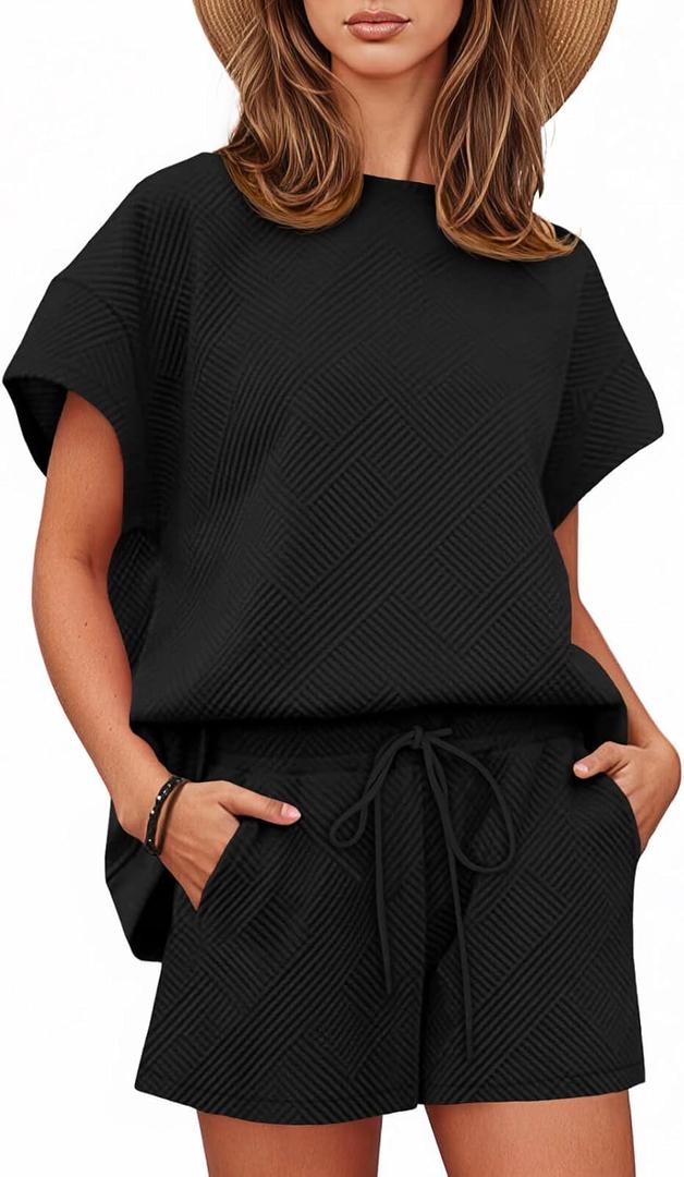 Tankaneo Womens 2 Piece Short Sets Outfits Summer Matching Lounge Set Casual Short Sleeve Tops and Shorts Pajama Set, XXL 
