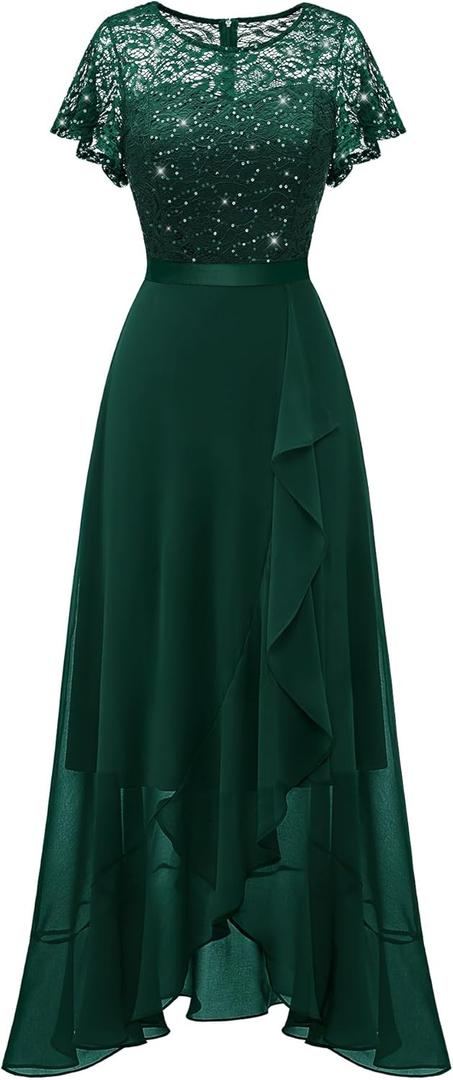 BeryLove Formal Dresses for Women 2026 Wedding Guest with Slit Cocktail Elegant Lace Long Prom Dress (Medium, Darkgreen Sequin)