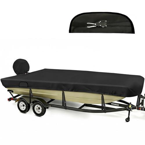 YimSting Jon Boat Cover 14-16 ft, 1200D Heavy Duty Waterproof Jon Boat Cover 14 ft 15 ft 16 ft with Ratchet Tightening System & 11 Adjustable Windproof Straps & Motor Cover, Black