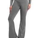 Sunzel Flare Leggings, Crossover Yoga Pants with Tummy Control, High-Waisted and Wide Leg, Fleece Lined 32" Inseam, Coastal Gray X-Large