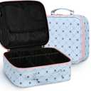M Y U R E N Travel Makeup Bag,Waterproof Cosmetic Organizer, Adjustable Dividers,Portability Cosmetic Train Case,Makeup organizer,Gift for Women,Girls Gift (Blue+Pink)