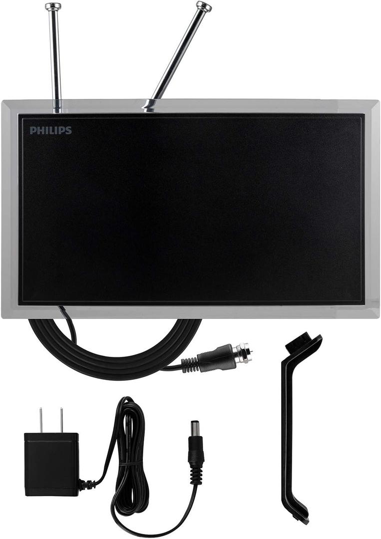 Philips Crystal Amplified Indoor TV Antenna, Extendable Dipole Rabbit Ears, 4K 1080P VHF UHF, Long Range, Amplifier Signal Booster, Digital HDTV Antenna, Smart TV Compatible, SDV3237N/27