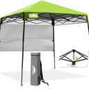 EAGLE PEAK 8x8 Pop Up Canopy Tent with Sidewall, Compact, Portable Slant Leg Instant Sun Shelter for Beach, Sports, & Camping, 8x8 Base 6x6 Top, Green