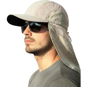 Mens Sun Hat with Breathable Mesh Sun Hats for Men Sun Protection Fishing Hat with Neck Flap for Hiking Cycling (Light Beige)