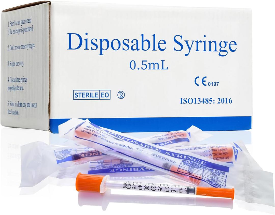 U-100 0.5cc/ml 30 Gauge 5/16" Syringe, Individually Packed 100 PACK