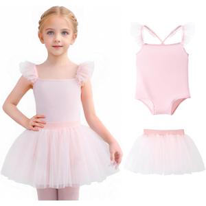 Tutu.kk Girls Ballet Leotards with Removable Tutu Skirt Toddler Leotard Sleeveless Crisscross Backs Dance Dress Outfit Combo (2-3T, Pink)