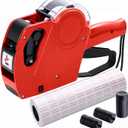 KPX MX5500 Pricing Tag Gun with 5150 pcs White Label Gun Stickers & 3 Extra Inker Rollers, Pricing Label Gun, 8 Digits Retail Pricing Gun and Labels for Grocery Store, Food (Red)