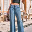 Cicy Bell Womens Wide Leg Jeans High Waisted Boyfriend Loose Baggy Denim Pants with Pockets (Blue)size 6