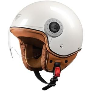 KYPARA DOT Approved Vintage Open Face Motorcycle Helmet with Visor, Retro Half Helmet for Men & Women (White Rounds, M)