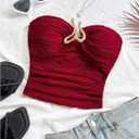 SOLY HUX Women's Summer Tube Tops Strapless Sleeveless Cut Out Ruched Bandeau Y2k Going Out Crop Top Plain Red Small (S)