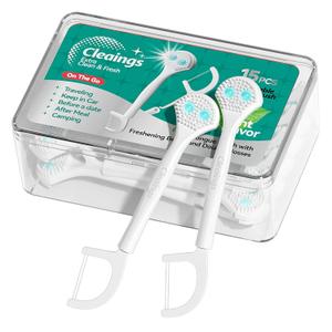 cleaings 15Pcs Mini Disposable Tongue Brushes with Cleaning Paste Beads and Floss Picks, Tongue Cleaners, Reduce Bad Breath, Tongue Scraper-Mint Flavor (Pack of 5)
