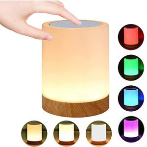 Night Light Touch Sensor Lamp Bedside Table Lamp for Kids Bedroom Rechargeable Dimmable Warm White Light and RGB Color Changing