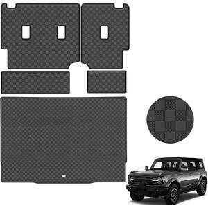 Trunk Mat & Backrest Mat for 2021-2025 4 Door Ford Bronco (Not for Sport) - Custom Fit PU Leather Cargo Liner and Rear Backrest Protector - Anti-Slip Waterproof Cargo Mats (Black Square)
