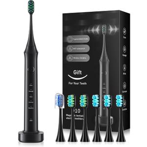 bluelk Electric Toothbrush for Adults and Kids- Sonic Toothbrush with 3 Brush Heads in 2 Types, Rechargeable with 5 Modes and Built-in Smart Timer, Hsa Store Eligible Items (Black)