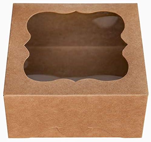 ONE MORE 6"x6"x3"Brown Bakery Boxes with pvc Window for Pie and Cookies Boxes Small Natural Kraft Paper Box 6x6x3inch,Pack of 15