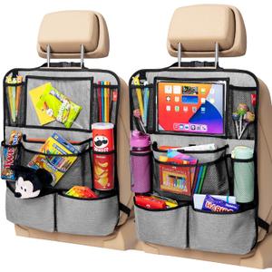 Helteko Backseat Car Organizer, Kick Mats Back Seat Protector with Touch Screen Tablet Holder, Organizer for Kids, Travel Accessories, Mat 9 Storage Pockets 2 Pack (Gray)