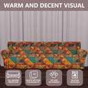 Stretch Couch Covers for 4 Separate Cushion Couch Sofa-Floral Printed Couch Sofa Cover,Washable Sofa Slipcover,Pet Friendly Furniture Protector with Elastic Bottom,Universal Fit for Home(Couch,Cover) (X-Large, Block Pattern+orange)