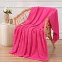 Puncuntex Flannel Fleece Throw Blanket Hot Pink 60"80",Super Soft Plush Cozy Blanket with Square Grid Design Luxury for Couch Sofa Chair