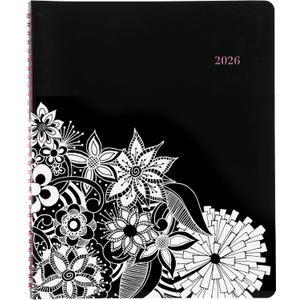 Cambridge 2026 Appointment Book Planner, Weekly & Monthly, 8-1/2" x 11", Large, Hourly, FloraDoodle, White and Black (589-905-26)