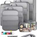 Veken 9/11 Set Compression Packing Cubes for Travel Essentials,Compressible Expandable Large Luggage Suitcase Organizer Bags for Clothing,Durable Space Saver Storage Bags with Toiletry Bags(Gray)