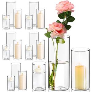 18 Pack Glass Cylinder Vases Set, 6,8,10 Inch Clear Cylinder Vases Candle Holder for Centerpirces Decoration, Tall Clear Flower Hurricane Candle Holder for Wedding Party Home Decor