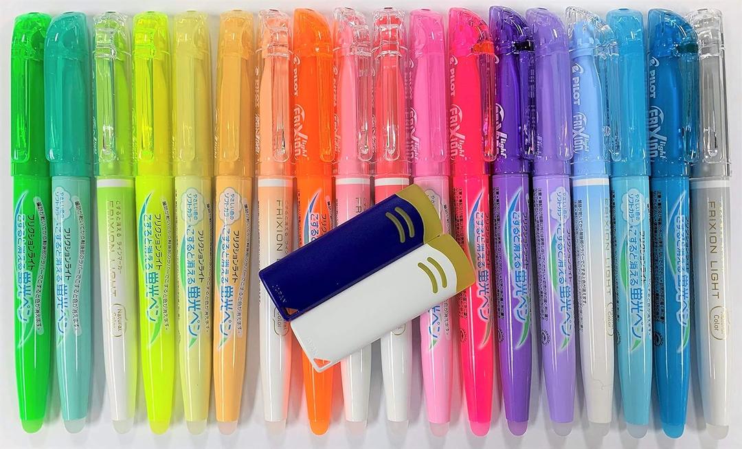 Pilot FriXion Highlighters 18 Colors & FriXion Erasers 2 Colors with Original Vinyl Pen Case
