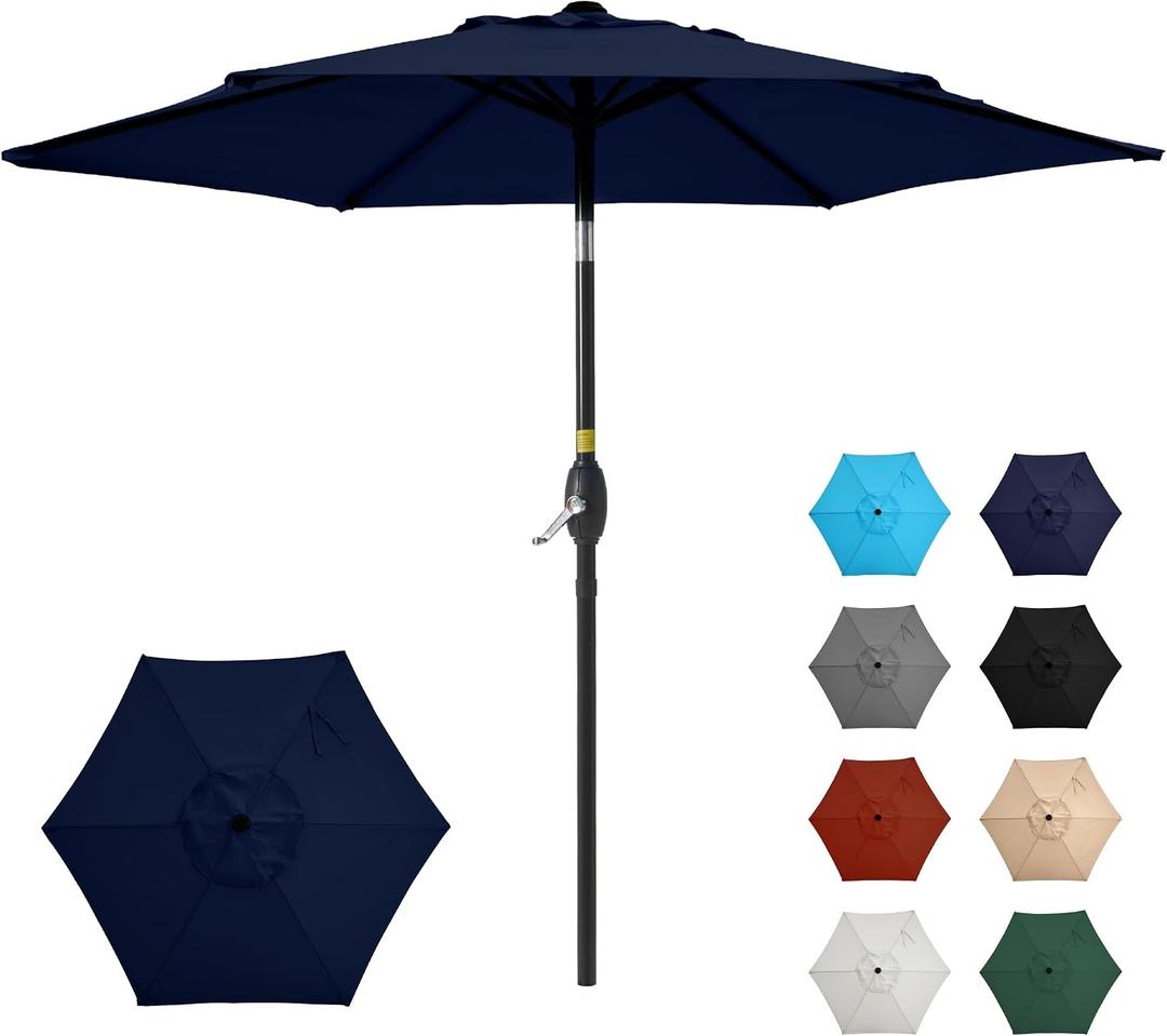 FansaFurn Patio Umbrella Striped Outdoor Table Market Umbrella with Push Button Tilt and Crank Sturdy Aluminum Ribs for Deck, Lawn, Pool& Backyard