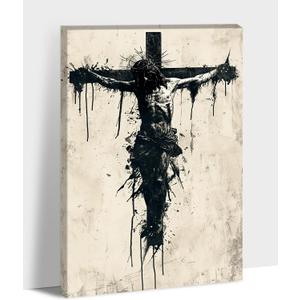 ANRUOXI Jesus Christian Canvas Wall Art, Religious Wall Art Decor for Bedroom Living Room, Death of Jesus Picture Prints Minimalism God Wall Art Poster, Christ Home Churches Painting 18" Wx24 H Inch