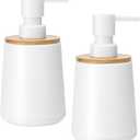 Soap Dispenser Plastic Bamboo with Pump Liquid Hand Lotion Dispenser for Shampoo Bathroom Kitchen 12 oz White 2 Pack