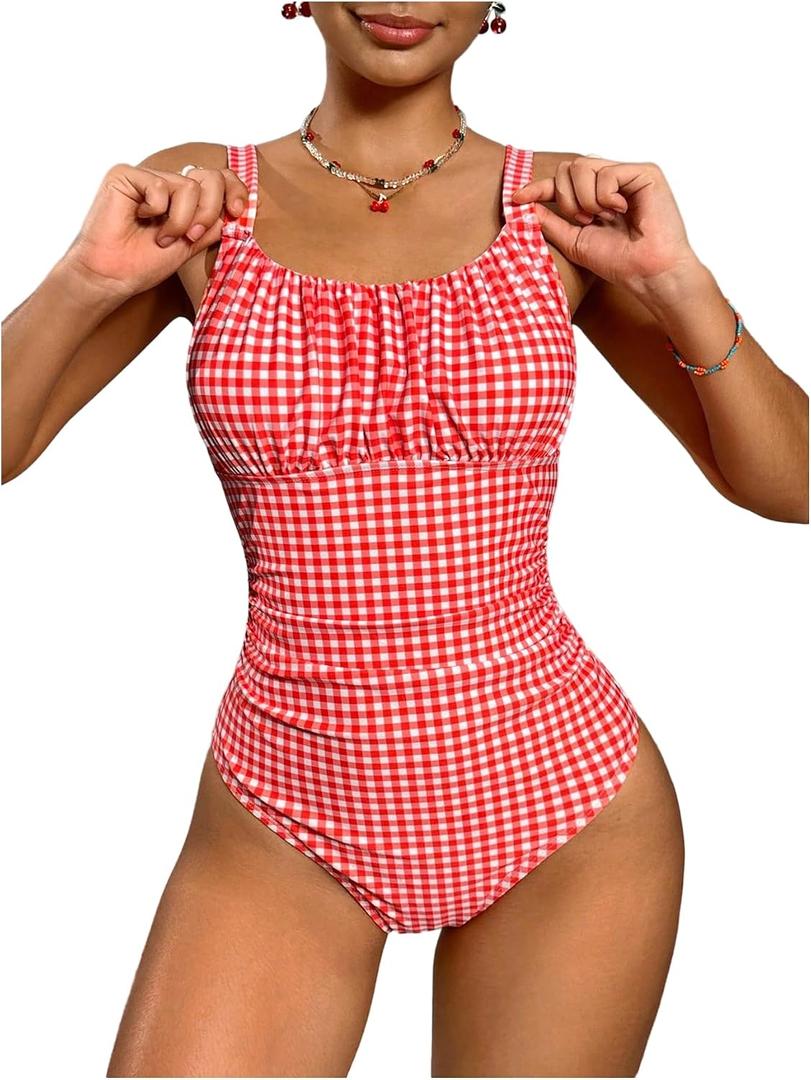 BEAUDRM Women's Boho Floral Print One Piece Swimsuit Y2K Bathing Suits Swimwear Beachwear M