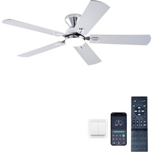 KNUN 52 inch Ceiling Fans with Lights, Silver Low Profile Ceiling Fan with Remote Control and App, Double-sided Fan Blades, 3CCT Dimmable LED, Noiseless, Flush Mount Ceiling Fan for Bedroom, Patio