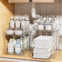 Delamu 2-Tier Under Sink Organizers and Storage, Multi-Purpose Stackable Bathroom Cabinet organizers, Pull Out Kitchen Pantry Organization and Storage with Dividers(2 Pack, Clear)