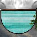 Teal Turquoise Half Round Door Mat Indoor Entrance, Green Painted Wood Background Non Slip Absorbent Doormats, 30X18 Wear Resistant Semi Circle Floor Mats Area Rugs for Home Kitchen Patio