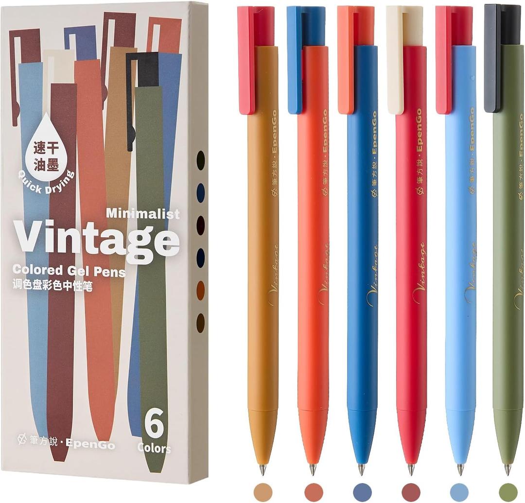 3 x Colored Pens 18 Pack, Colorful gel ink Pens Retractable Quick Dry 0.5mm Fine Point for Bullet Journaling, Note Taking, Coloring, Planning & Art Supplies (6 Pcs Vintage)