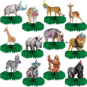 Yeaqee 12 Pcs Jungle Animals Honeycomb Centerpieces Safari Themed Birthday Party Supplies Wild Animals Jungle Party Decorations Baby Shower Table Decorations Centerpieces (Fresh Style)