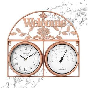 Tulivios 17Inch Large Outdoor Clock,Waterproof Wall Clock with Thermometer,Weatherproof Non-Ticking Quartz Battery Operated Decor Clock for Patio,Garden,Pool,Porch,House Warming Gifts